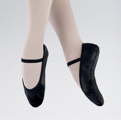 Black Leather Ballet Shoes with Elastics